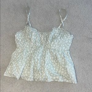 Hollister green and white floral top
